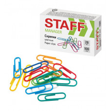 Скрепки STAFF Manager, 28мм, цветные (100шт в коробке)