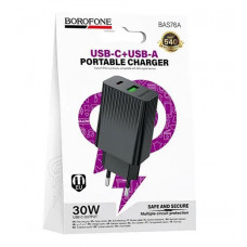 СЗУ Borofone BAS76A Type-C PD(30W) + USB QC3.0(18W) общий выход: 15W (Black