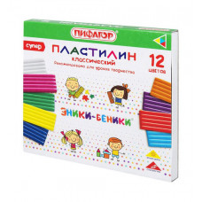 Пластилин классический 12 цветов, 240г, стек, ПИФАГОР "ЭНИКИ-БЕНИКИ СУПЕР"