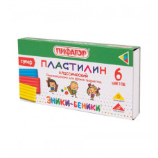 Пластилин классический 6 цветов, 120г, стек, ПИФАГОР "ЭНИКИ-БЕНИКИ СУПЕР"