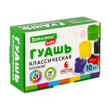 Гуашь BRAUBERG KIDS, 6 цветов по 10мл